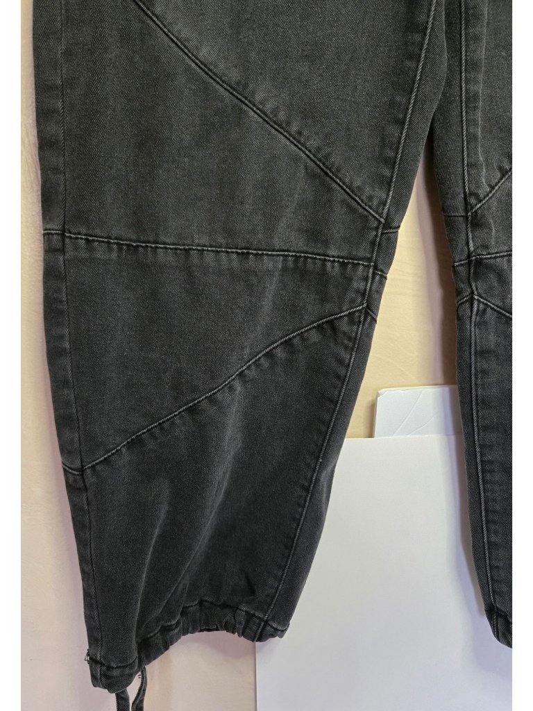 Madden Nyc Ladies Black Washed Barrel Leg Drawstring Hem Denim Jeans Sz 10 — image 3 of 5